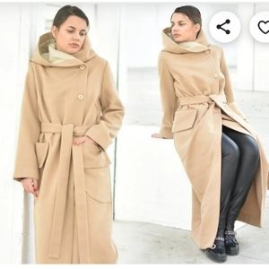 MyStyle M Women's XL Long Hooded Beige Coat with Belt Handmade